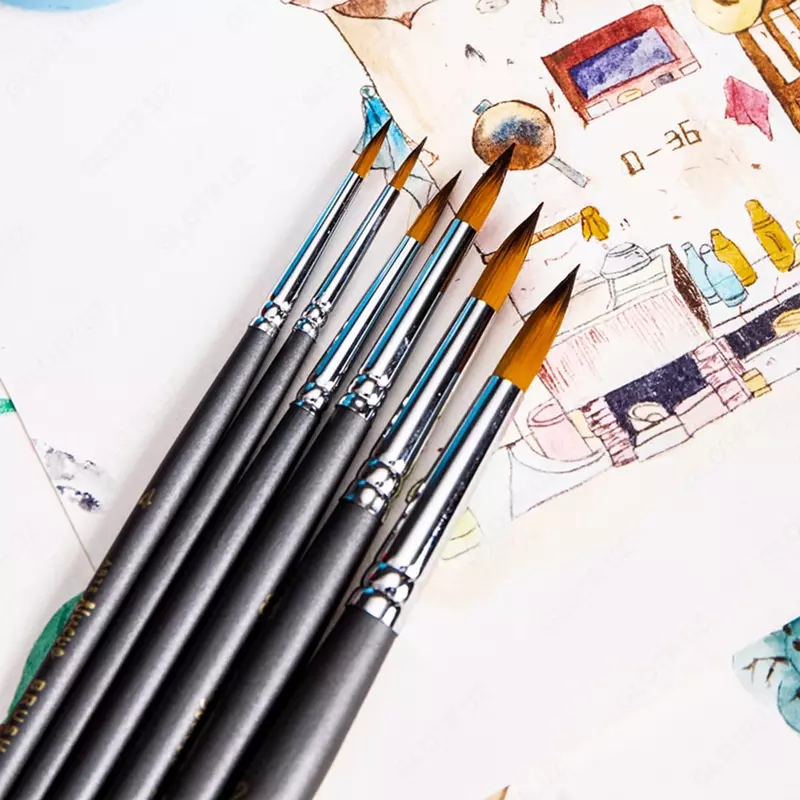 Набор художественных круглых кистей "Deli" Nuevo, нейлон, 6 шт, жесткие (Арт. - 281-6-EC)