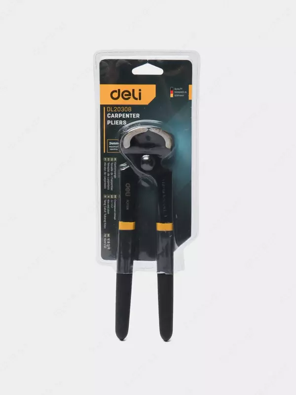 Клещи монтажные (столярные) "Deli Tools" 8", 200 мм, резин. рукоятки (Арт. - EDL20308) Черные