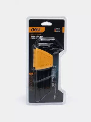 Набор "TORX" ключей (длинные) "Deli Tools" шестигранные, 9 шт, T10-T50 (Арт. - EDL234209H) Черные