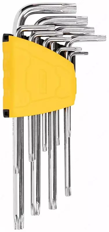 "TORX" tugmalari to'plami (uzun) "Deli Tools" olti burchakli, 9 dona, T10-T50 (Art. - EDL3091) Chrome