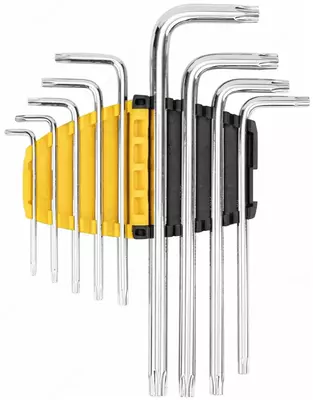 Набор "TORX" ключей (длинные) "Deli Tools" шестигранные, 9 шт, T10-T50 (Арт. - EDL3091) Хром