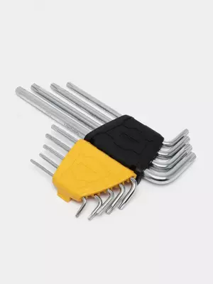 Набор "TORX" ключей (длинные) "Deli Tools" шестигранные, 9 шт, T10-T50 (Арт. - EDL3091) Хром