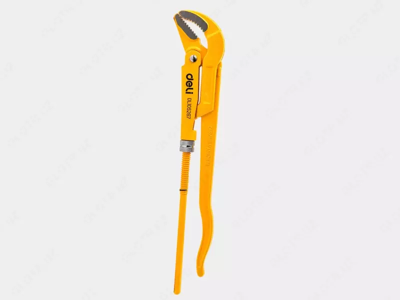 Tutqichli kalit (quvur) "Deli Tools" 2", 420 mm, 45 daraja, kavisli jag'lar (Art. - EDL105267) Sariq