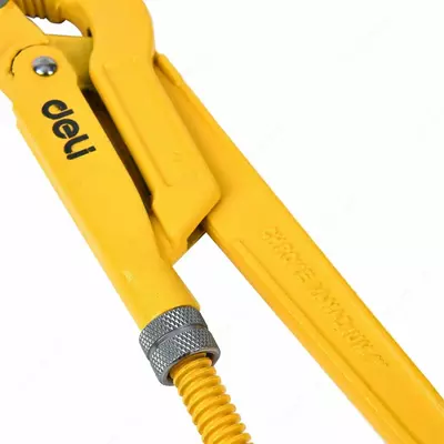 Tutqichli kalit (quvur) "Deli Tools" 2", 420 mm, 45 daraja, kavisli jag'lar (Art. - EDL105267) Sariq