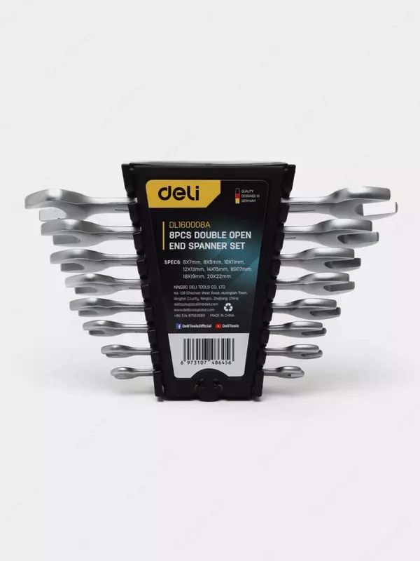 Kalitlar to'plami (ochiq) "Deli Tools" 8 dona, 6-22 mm, plastmassa. korpus (Art. - EDL160008A) Chrome