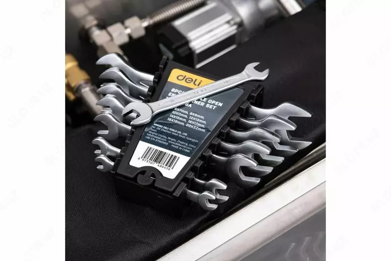 Kalitlar to'plami (ochiq) "Deli Tools" 8 dona, 6-22 mm, plastmassa. korpus (Art. - EDL160008A) Chrome