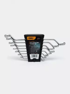 Kalitlar to'plami (ochiq, kavisli) "Deli Tools" 8 dona, 6-22 mm, plastmassa. korpus (Art. - EDL150008A) Chrome