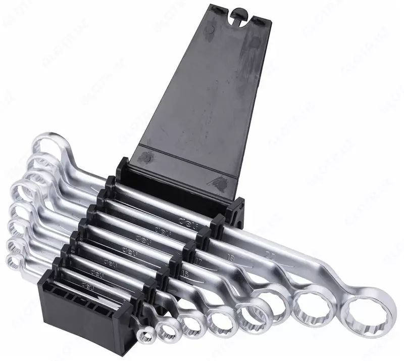 Kalitlar to'plami (ochiq, kavisli) "Deli Tools" 8 dona, 6-22 mm, plastmassa. korpus (Art. - EDL150008A) Chrome