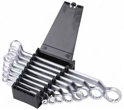 Kalitlar to'plami (ochiq, kavisli) "Deli Tools" 8 dona, 6-22 mm, plastmassa. korpus (Art. - EDL150008A) Chrome