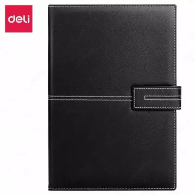 Записная книжка (клетка) "Deli" А5, 210 х 143 мм, 120 л., иск. кожа, застежка (Арт. - 142G-N-bk) Черная