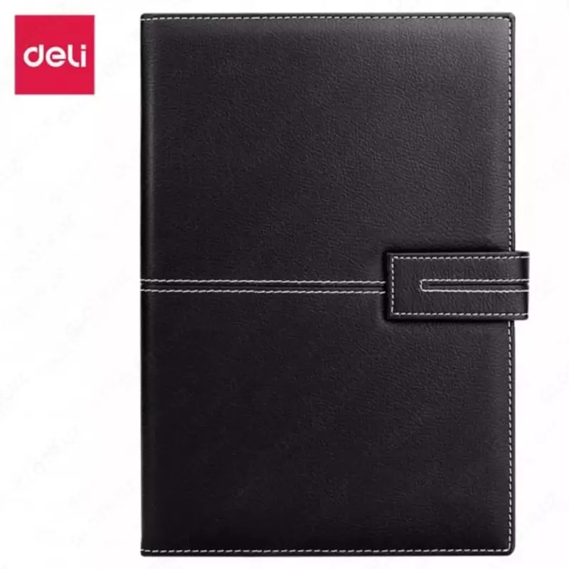 Записная книжка (клетка) "Deli" А5, 210 х 143 мм, 120 л., иск. кожа, застежка (Арт. - 142G-N-bk) Черная