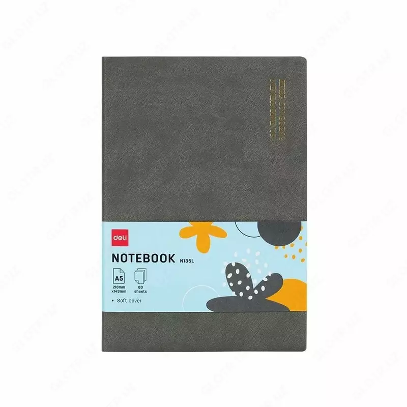 Записная книжка (клетка) "Deli" А5, 210 х 143 мм, 80 л., закладка-ляссе (Арт. - 135G-N-gr) Серая
