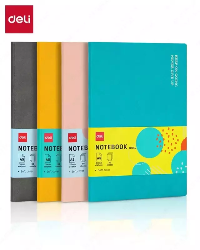 Записная книжка (клетка) "Deli" А5, 210 х 143 мм, 80 л., закладка-ляссе (Арт. - 135G-N-gr) Серая