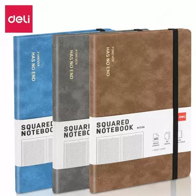 Записная книжка (клетка) "Deli" А5, 210 х 143 мм, 80 л., резинка-застежка, закладка-ляссе (Арт. - 123G-N-bl) Голубая