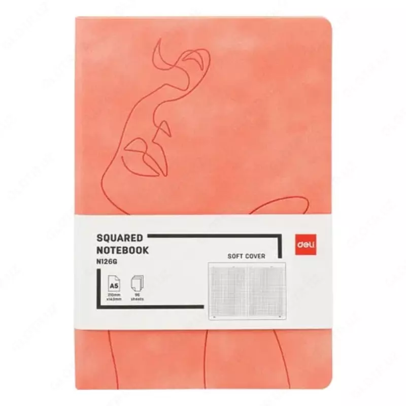 Записная книжка (клетка) "Deli" А5, 210 х 143 мм, 96 л., закладка-ляссе (Арт. - 126G-N-pk) Розовая