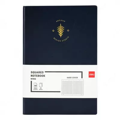 Записная книжка (клетка) "Deli" А5, 210 х 143 мм, 96 л., закладка-ляссе (Арт. - 116G-N-bl) Темно/Синяя