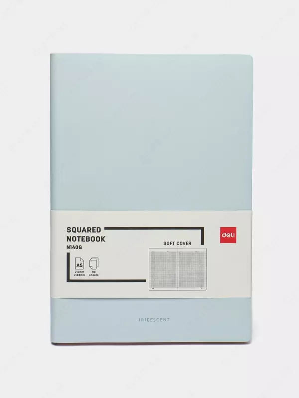 Записная книжка (клетка) "Deli" А5, 210 х 143 мм, 96 л., закладка-ляссе (Арт. - 140G-N-bl) Светло/Синяя