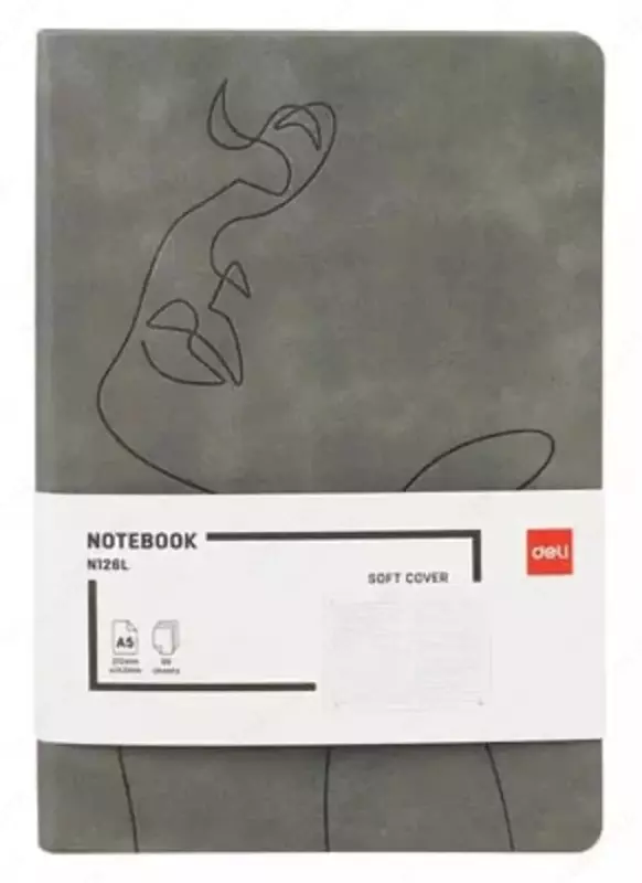 Noutbuk (hujayra) "Deli" A5, 210 x 143 mm, 96 p., xatcho'p (Art. - 126G-N-gr) Kulrang
