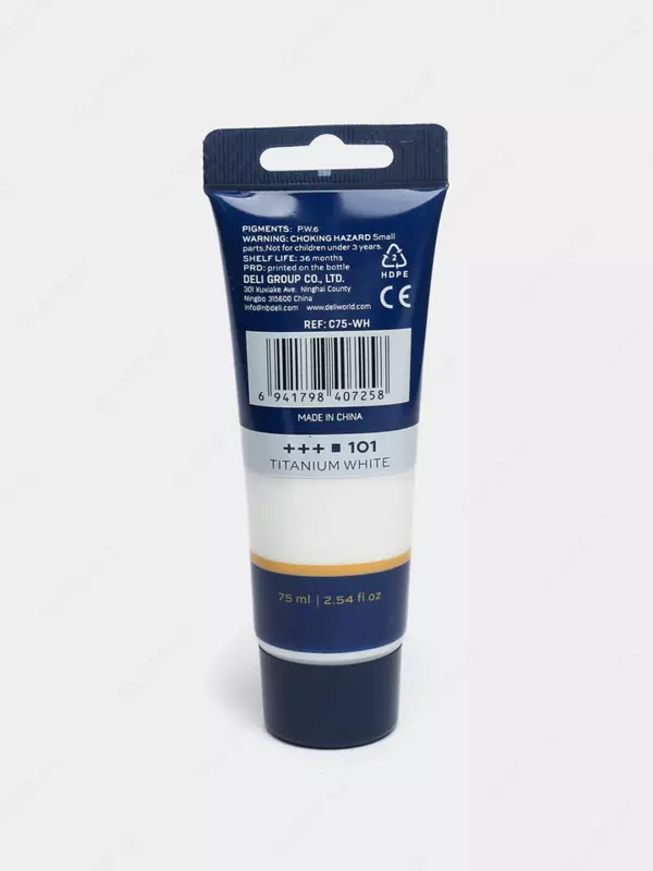 Художественная акриловая краска № 101 "Deli" Finenolo, 75 мл, туба (Арт. - 75-WH-EC) Белая