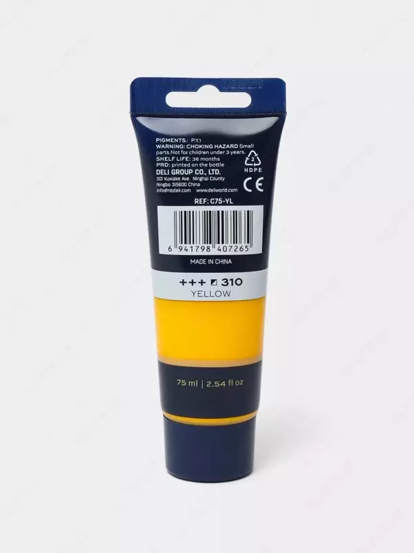 Badiiy akril bo'yoq № 310 "Deli" Finenolo, 75 ml, kolba (Art. - 75-YL-EC) Sariq