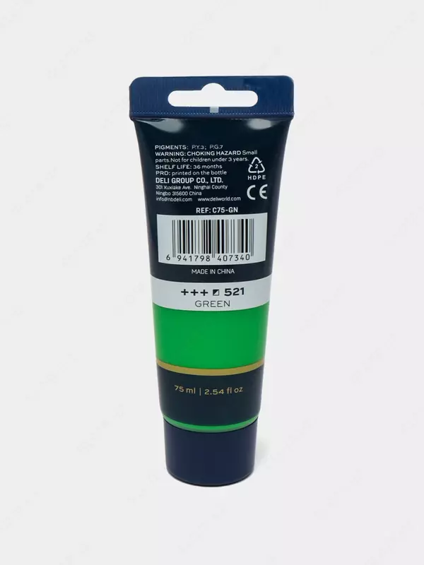 Badiiy akril bo'yoq № 521 "Deli" Finenolo, 75 ml, kolba (Art. - 75-GN-EC) Yashil