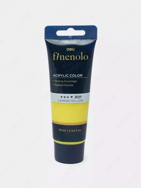 Художественная акриловая краска № 301 "Deli" Finenolo, 75 мл, туба (Арт. - 75-MY-EC) Лимонно/желтая