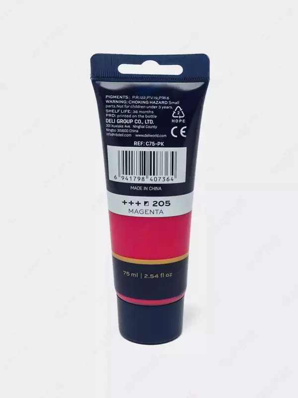 Badiiy akril bo'yoq № 205 "Deli" Finenolo, 75 ml, kolba (Art. - 75-PK-EC) Malina/pushti