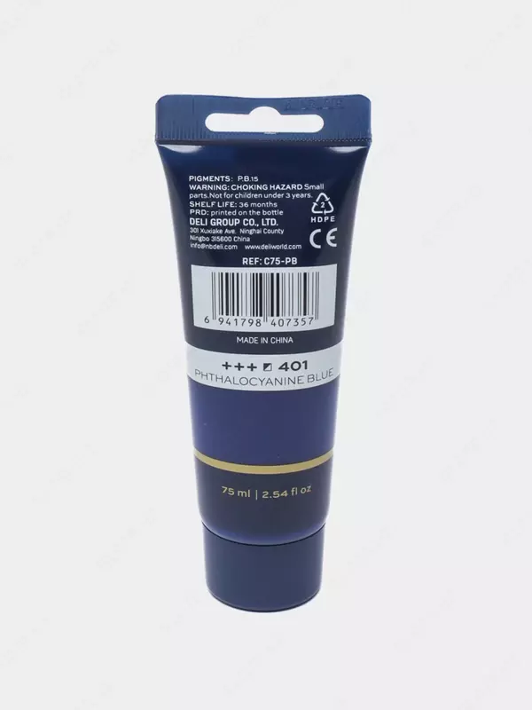 Badiiy akril bo'yoq № 401 "Deli" Finenolo, 75 ml, kolba (Art. - 75-PB-EC) Ftalosiyanin ko'k