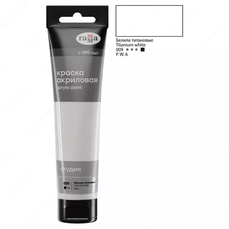 Badiiy akril bo'yoq No 009 "Gamma" studiyasi, 110 ml., plastmassa. kolba (Art. - 2802110009) Titan oq