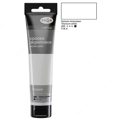 Badiiy akril bo'yoq No 009 "Gamma" studiyasi, 110 ml., plastmassa. kolba (Art. - 2802110009) Titan oq