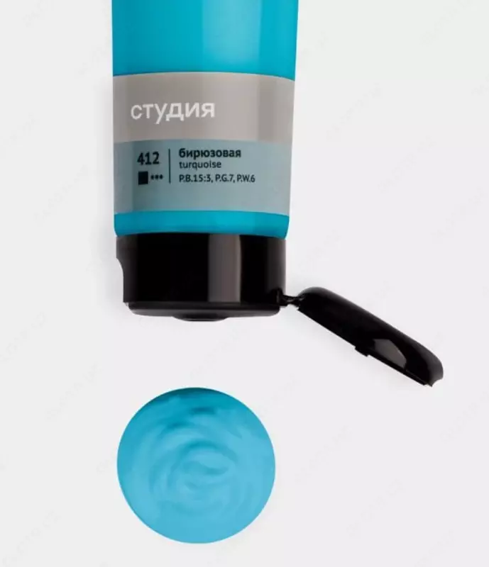Художественная акриловая краска № 412 "Гамма" Студия, 110 мл., пласт. туба (Арт. - 2802110412) Бирюзовая