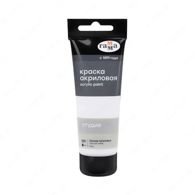 Художественная акриловая краска № 009 "Гамма" Студия, 75 мл., пласт. туба (Арт. - 280220009) Белила титановые