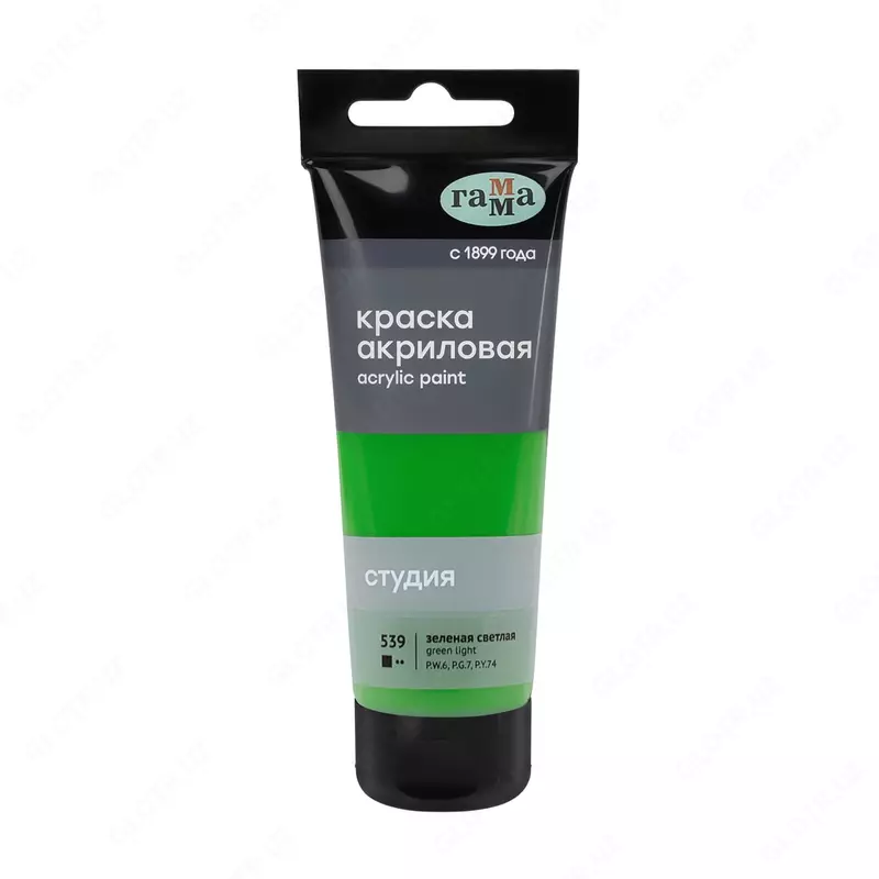 Художественная акриловая краска № 539 "Гамма" Студия, 75 мл., пласт. туба (Арт. - 280220539) Зеленая светлая