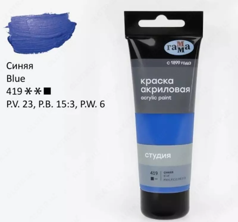 Художественная акриловая краска № 419 "Гамма" Студия, 75 мл., пласт. туба (Арт. - 280220419) Синяя