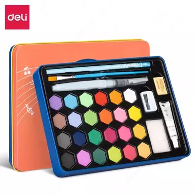 Художественный набор акварельных красок "Deli" 36 цв., металлич. пенал, аксессуары (Арт. - 73936-36)