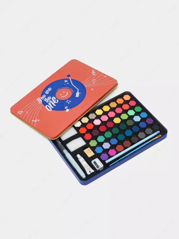 Художественный набор акварельных красок "Deli" 48 цв., металлич. пенал, аксессуары (Арт. - 73936-48)