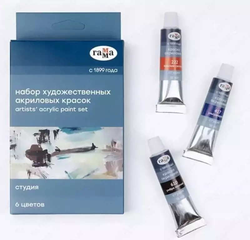 Dekorativ akril bo'yoqlar "Gamma" Studio, 18 ml, 6 rang, kolba, karta. yuqoriga. (m. - 181020213)