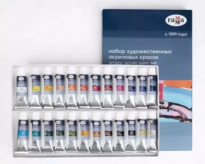 Dekorativ akril bo'yoqlar "Gamma" Studio, 9 ml, 24 rang, kolba, karta. yuqoriga. (m. - 110820212)