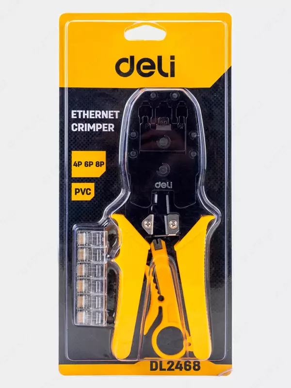 Обжимные клещи (кримпер) "Deli Tools", 200 мм, 4р, 6р, 8р, двухкомп. рукоять (Арт. - EDL2468)