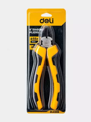 Diagonal yon kesgichlar (nippers)  Diagonal yon kesgichlar (nippers) "Deli Tools", 6", 215 mm, karbonli po