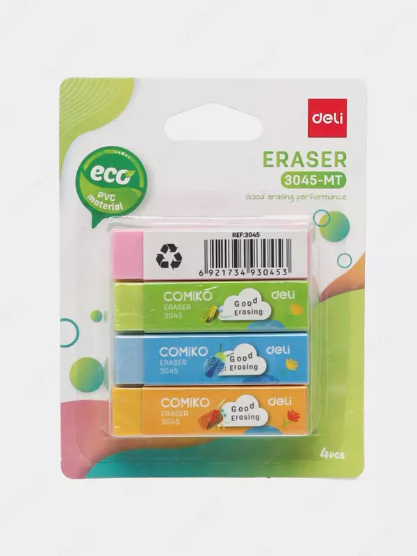 Корректирующий Ластик DELI "Comiko" 4 шт., блистер (Арт. - 3045-MT-E) Ассортимент