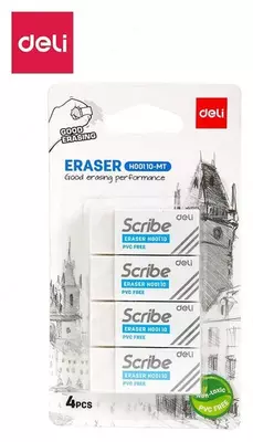 Корректирующий ластик DELI "Scribe" 4 шт., блистер (Арт. - 00110-MT-EH) Белый