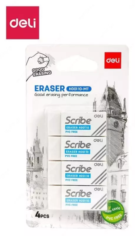 Корректирующий ластик DELI "Scribe" 4 шт., блистер (Арт. - 00110-MT-EH) Белый