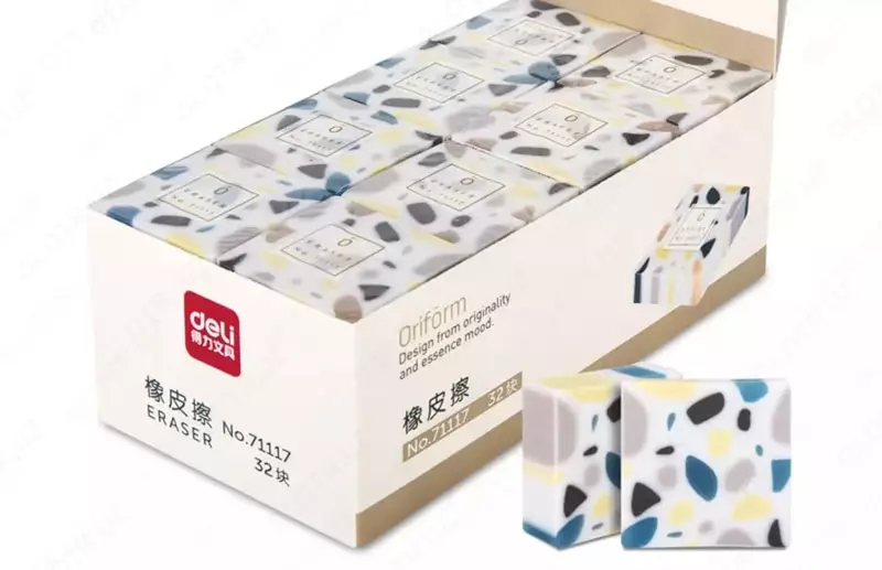 Корректирующий ластик "Deli" Oriform, 36 х 36 х 12 мм, картон. уп. (Арт. - 71117) Цветное ассорти