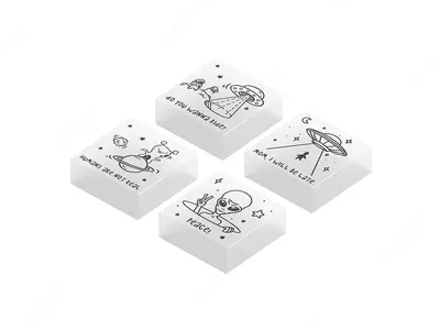 Корректирующий ластик (прямоугольный) "Berlingo" Aliens, карт.дисплей, флуоресцентный (Арт. - BLc_00610) Белый