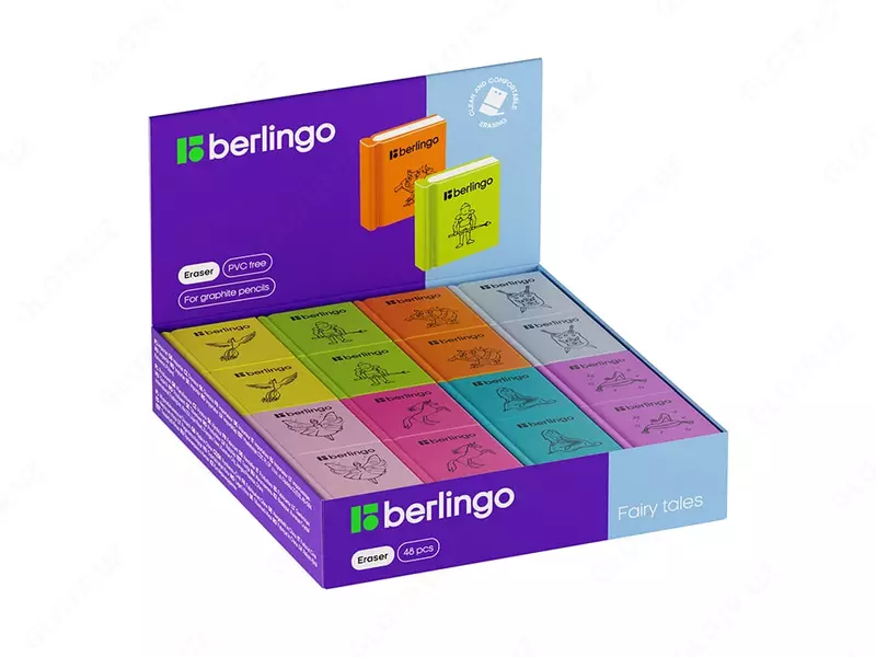 Корректирующий ластик (прямоугольный) "Berlingo" Fairy Tales, карт.дисплей, 8 цв. (Арт. - BLc_00410) Ассортимент