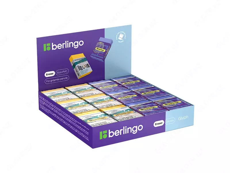 Корректирующий ластик (прямоугольный) "Berlingo" Glitch, карт.дисплей, 2 цв. (Арт. - BLc_00S11) Ассортимент