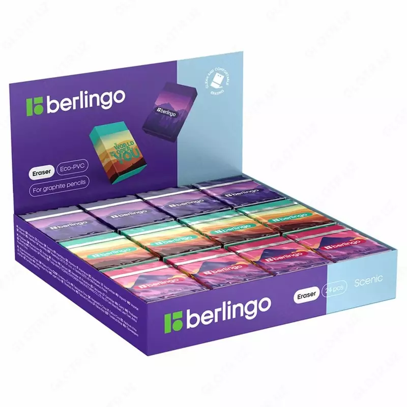 Корректирующий ластик (прямоугольный) "Berlingo" Scenic, карт.дисплей, 3 цв. (Арт. - BLc_00S16) Ассортимент