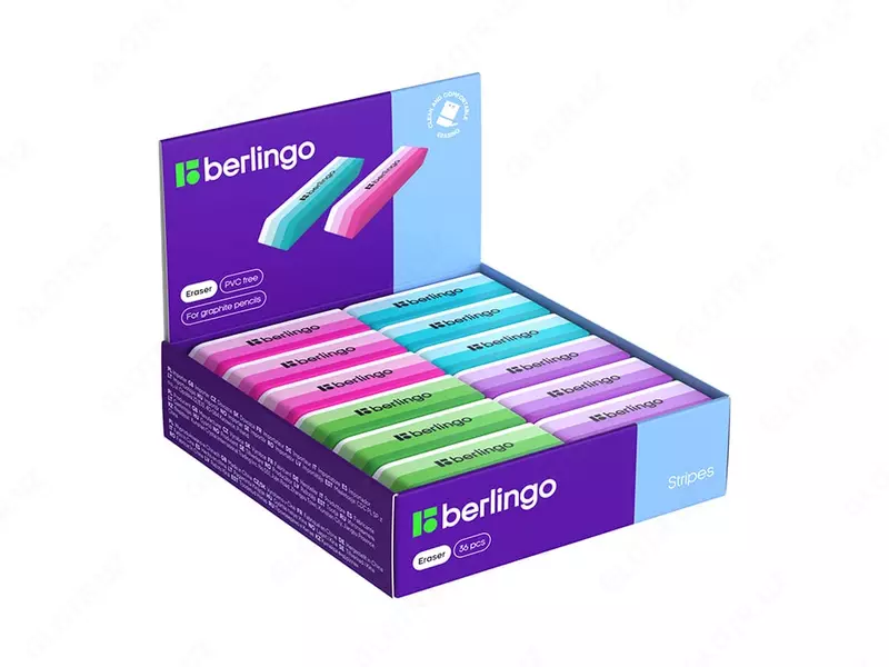 Tuzatish o'chirgichi (to'rtburchaklar) "Berlingo" Stripes, qiyshiq, karta. displey, 4 rang (Art. - BLc_00600) Assortiment