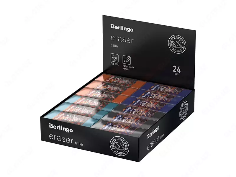 Корректирующий ластик (прямоугольный) "Berlingo" Tribe, карт.дисплей, 4 цв. (Арт. - BLc_00S06) Ассортимент